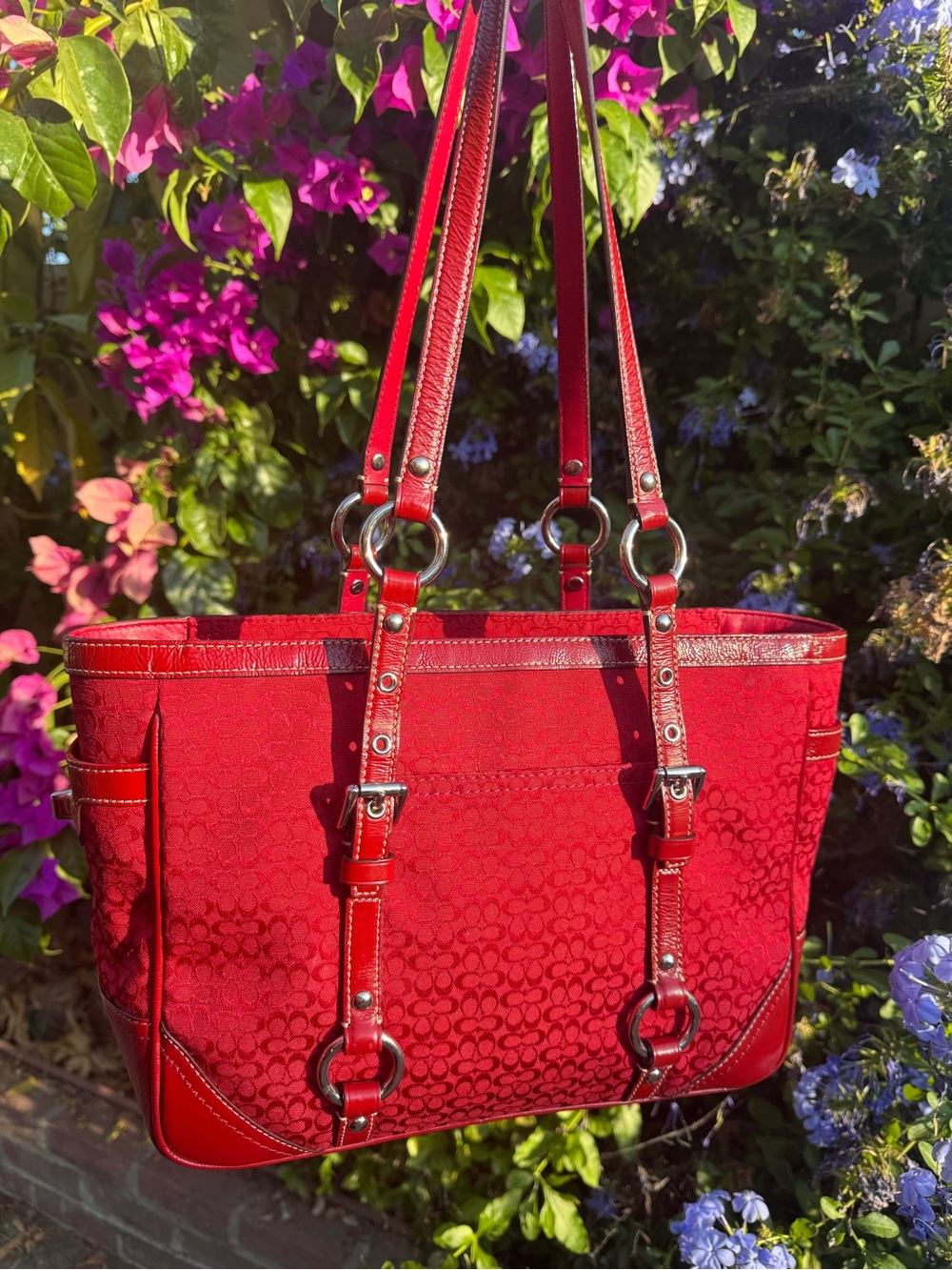 Coach Red Signature C Monogram Tote Shoulder Bag